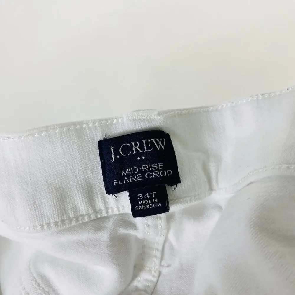 J. Crew Size 34 Tall Mid Rise Flare Crop Jeans In All Day Stretch White BP363